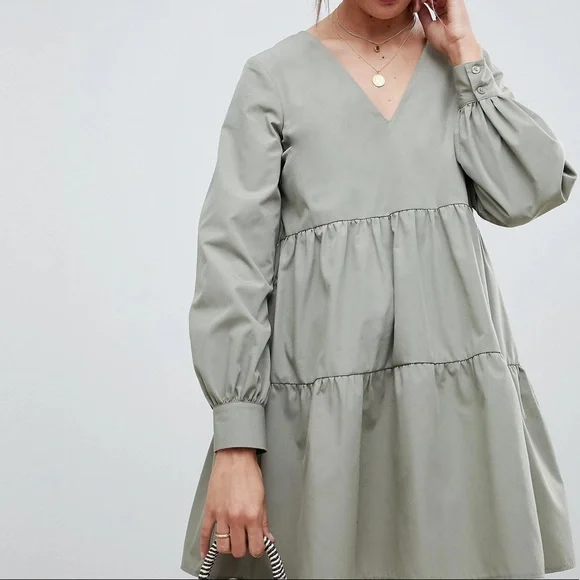 Cotton Tiered Mini Smock Dress - Picture 9 of 9